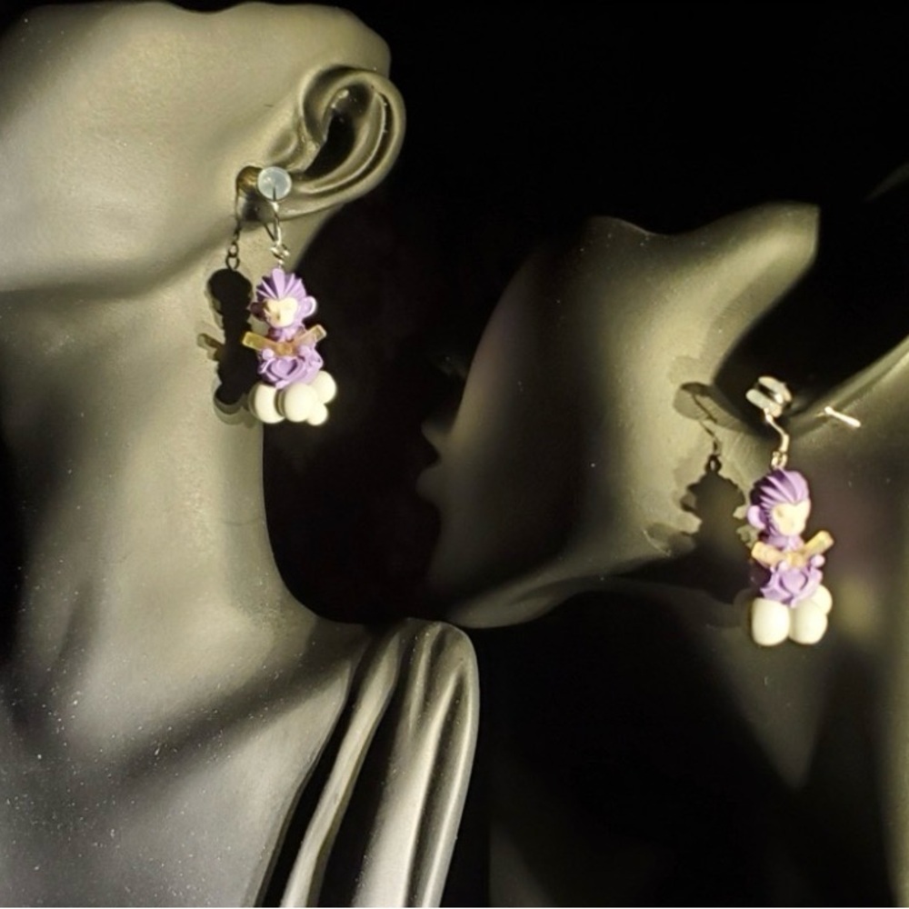 Monkey Purple and White Cloud Earrings